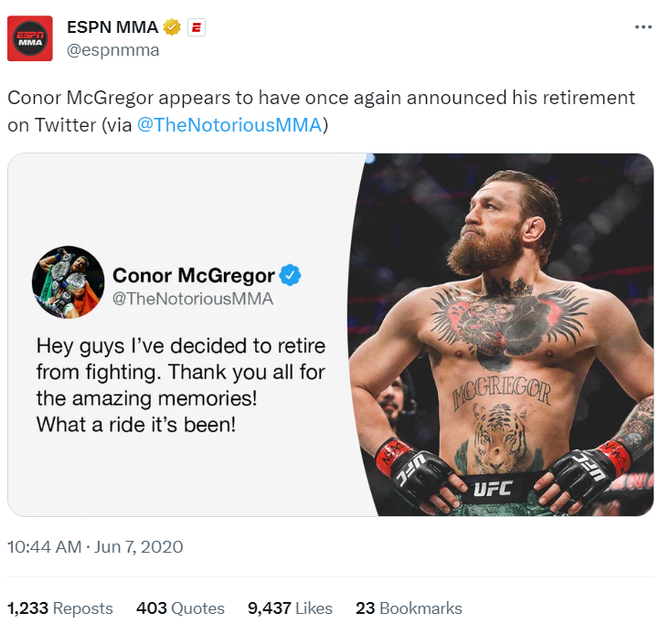 Four Times when Conor McGregor announced his retirement  