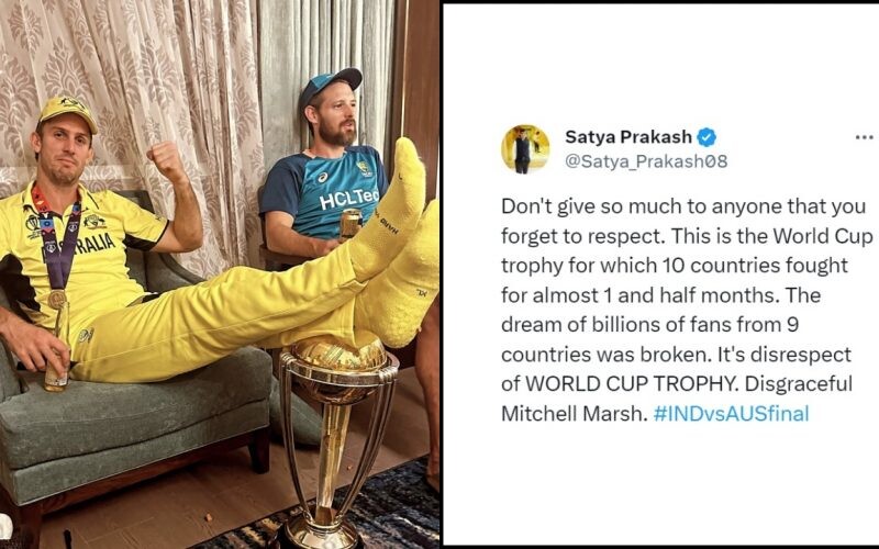 Mitchell Marsh slammed for his feet on World Cup Trophy  