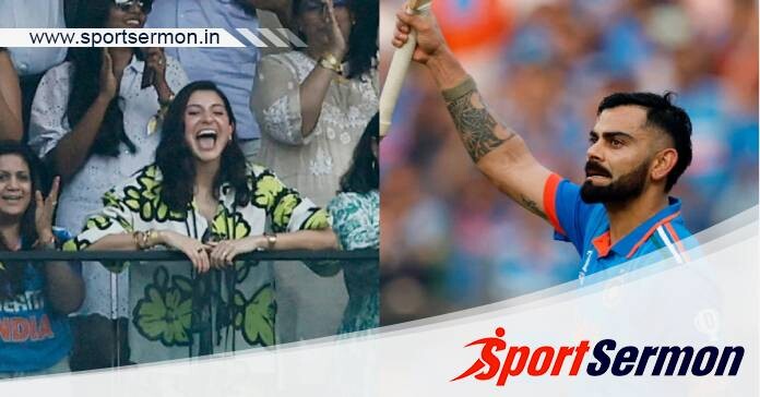 Anushka Sharma reacts after Virat Kohli’s 50th ODI Century  