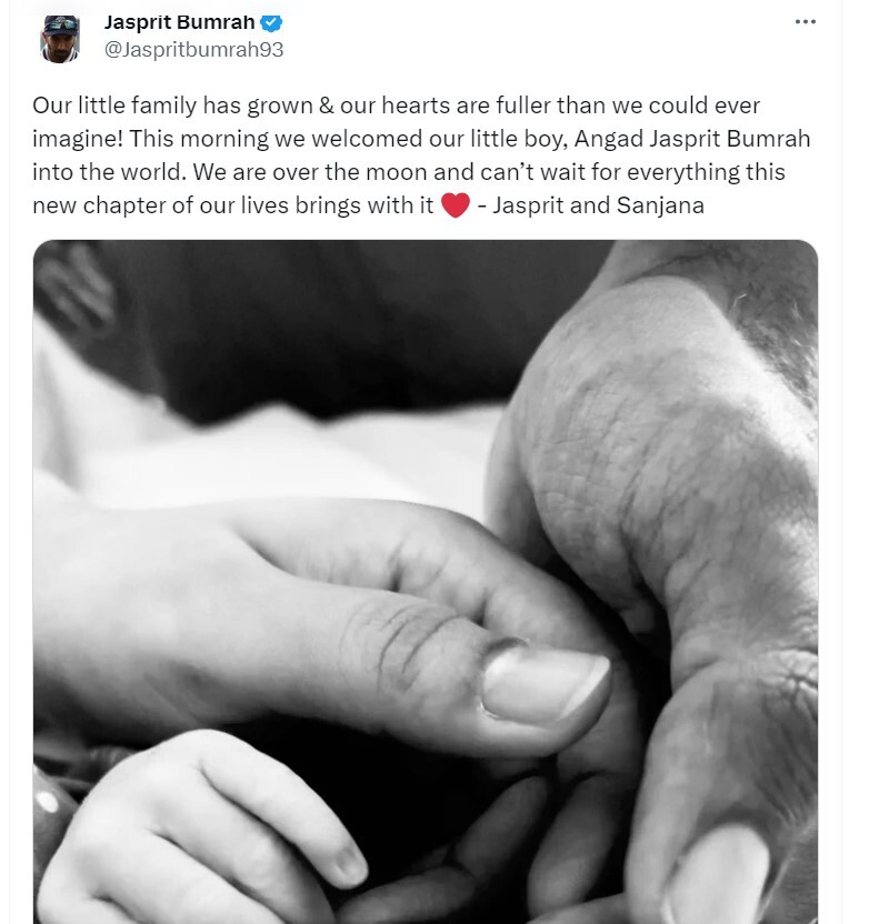 Jasprit Bumrah & Sanjana Ganesan become parents to Baby-Boy Jasprit Bumrah & Sanjana Ganesan become parents to Baby-Boy