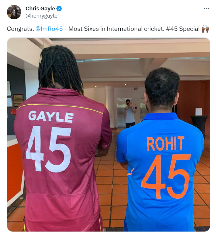 Chris Gayle Applauds Rohit Sharma for his Sixes Record Chris Gayle Applauds Rohit Sharma for his Sixes Record