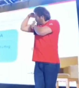 Cricketer MS Dhoni shows-off his biceps at a recent event!  