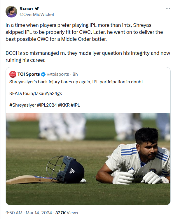 Fans Criticize BCCI as Shreyas Iyer’s Back Injury Flares Up  