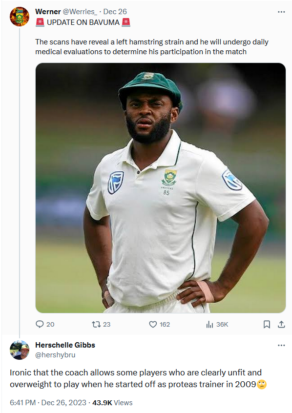 Former SA Cricketer Criticizes Temba Bavuma For Being Unfit  