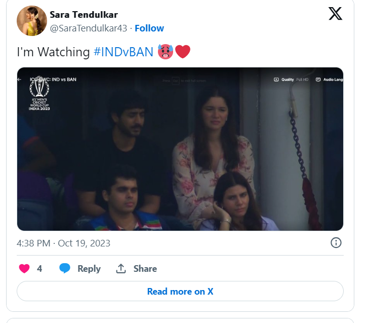 Sara Tendulkar spotted in stands for IND vs BAN Clash  