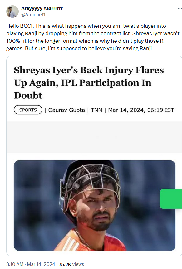 Fans Criticize BCCI as Shreyas Iyer’s Back Injury Flares Up  