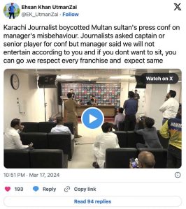 Media protest amid Multan Sultans press conference  