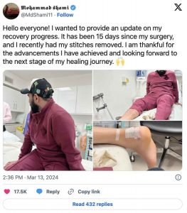 Mohammad Shami health: Stitches finally out after surgery!  