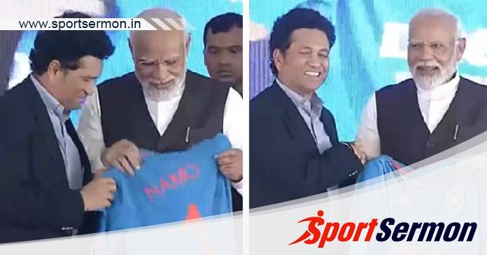 Sachin Tendulkar presents PM Narendra Modi an India jersey  