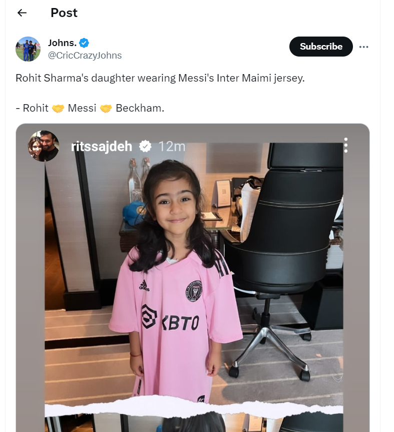 David Beckham gifts Rohit Sharma’s Daughter Messi’s Jersey  