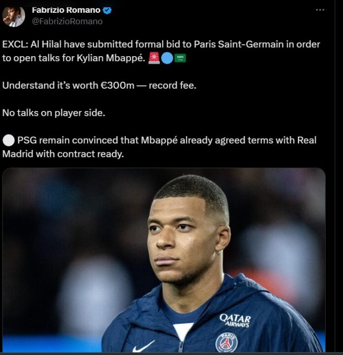 Saudi Arabia Club Offers 300M Euros For Kylian Mbappe  