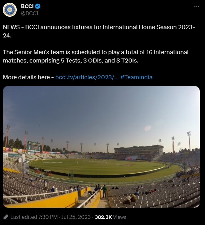 Report: BCCI Announces Schedule For Home Season 2023-24  