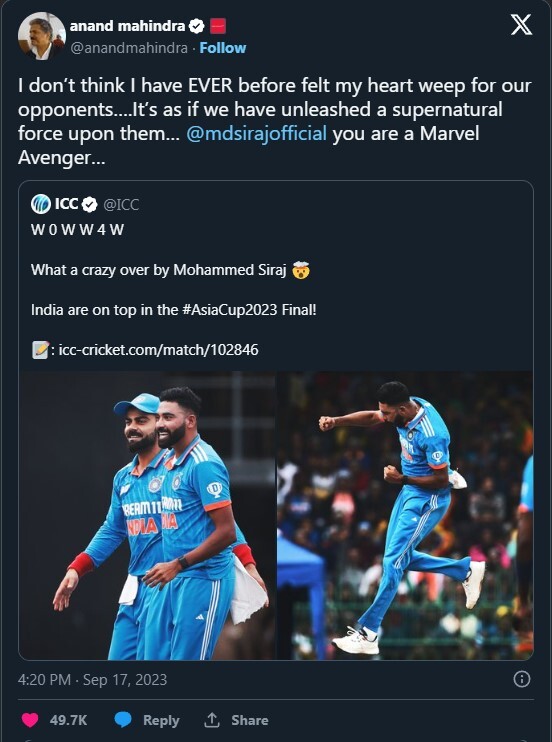 Fans Ask Anand Mahindra To Gift A SUV To Mohammad Siraj  