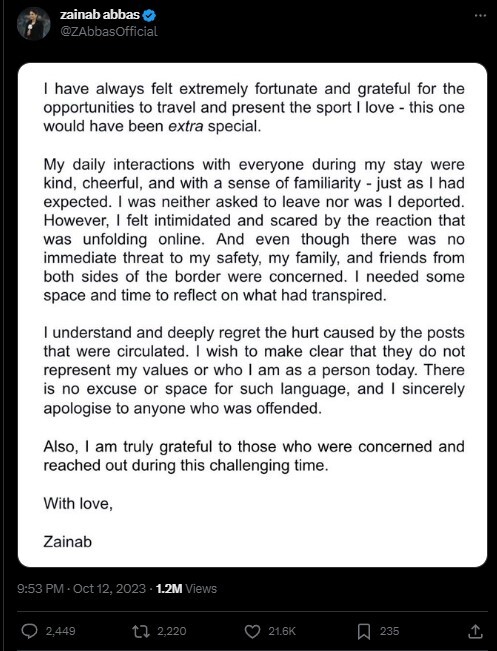 Presenter Zainab On Leaving India Over Anti-India Tweets  