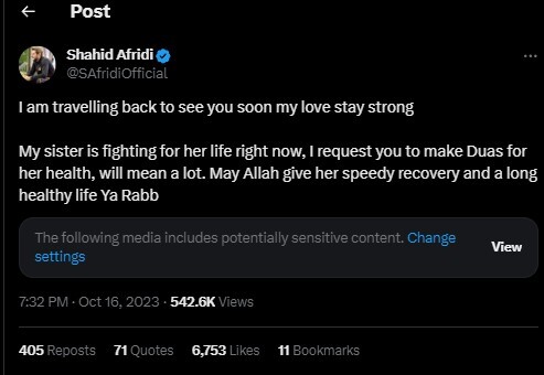 Cricketer Shahid Afridi Mourns Sister's Death Cricketer Shahid Afridi Mourns Sister's Death