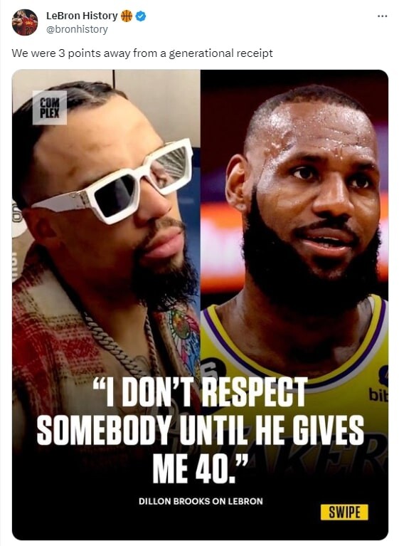 Dillon Brooks trolled after James scored 37 against Houston  