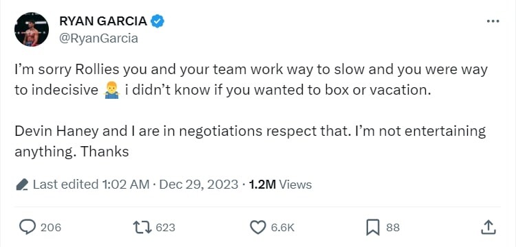 Ryan Garcia Rejects The WBC Title Fight Against Romero  