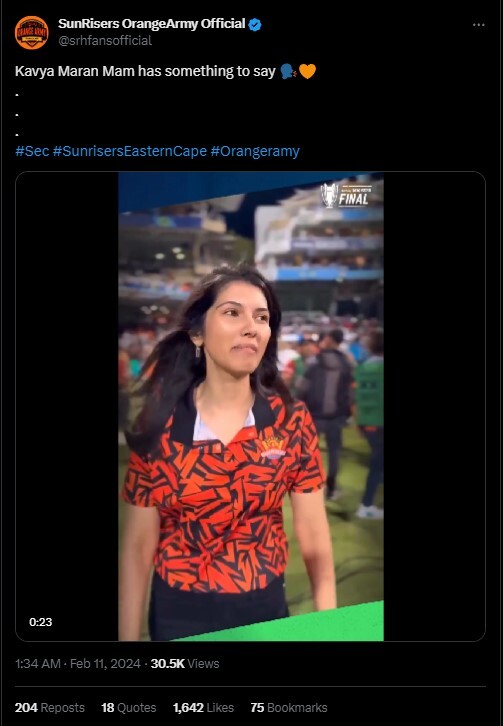 Kavya Maran Opens Up On Sunrisers' SA20 Franchise Win  