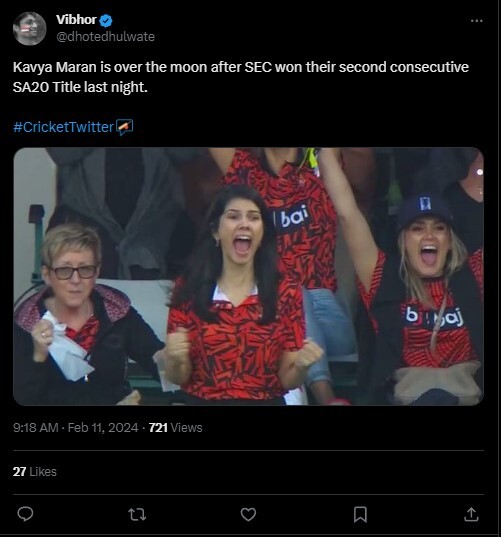 Kavya Maran Opens Up On Sunrisers' SA20 Franchise Win  