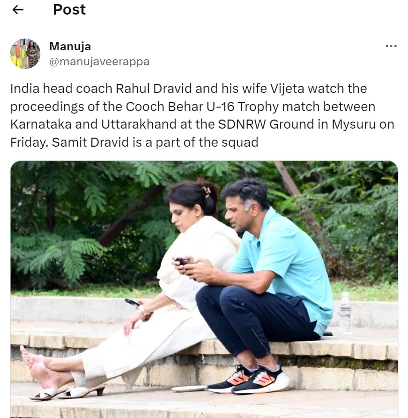 Rahul Dravid And Wife Watch Son Play In Cooch Behar Trophy  