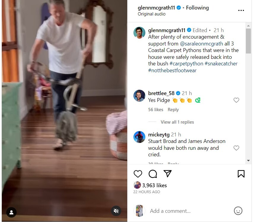 Glenn McGrath captures 3 Pythons, Fans Dub 'Snake Catcher'  