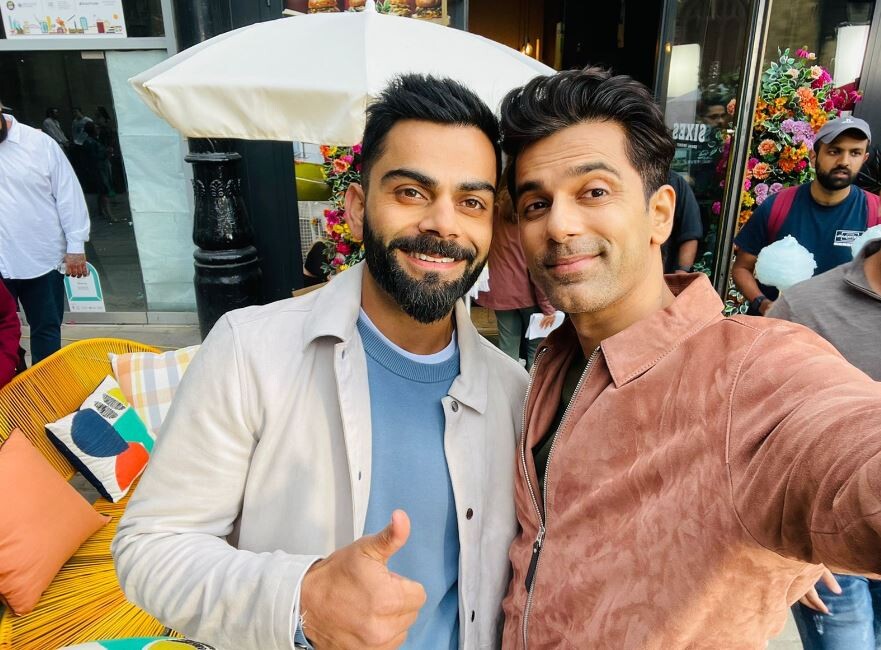 Cricketer Virat Kohli ad shoot with actor Anuj Sachdeva  