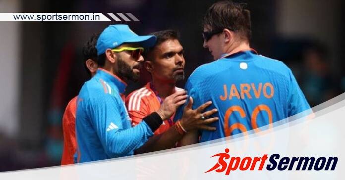 Cricketer Virat Kohli escorts ‘Jarvo 69’ out of field  