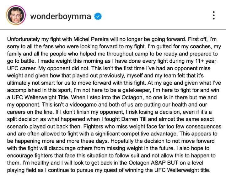 UFC 291: Thompson turned down the fight against Pereira  