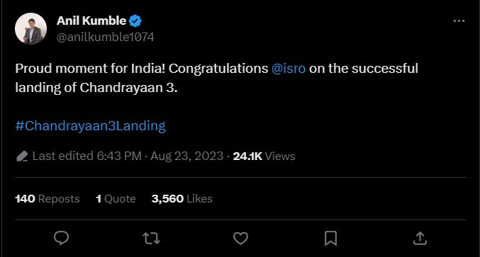 Indian Players Celebrates Chandrayaan 3 Successful Landing  