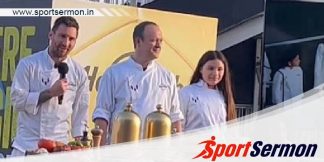 Footballer Messi wears a Chef cap at Inter Miami's stadium  