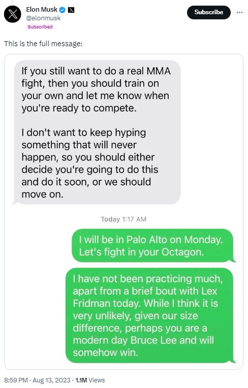Elon musk shares screenshot of his chat with Zuck  