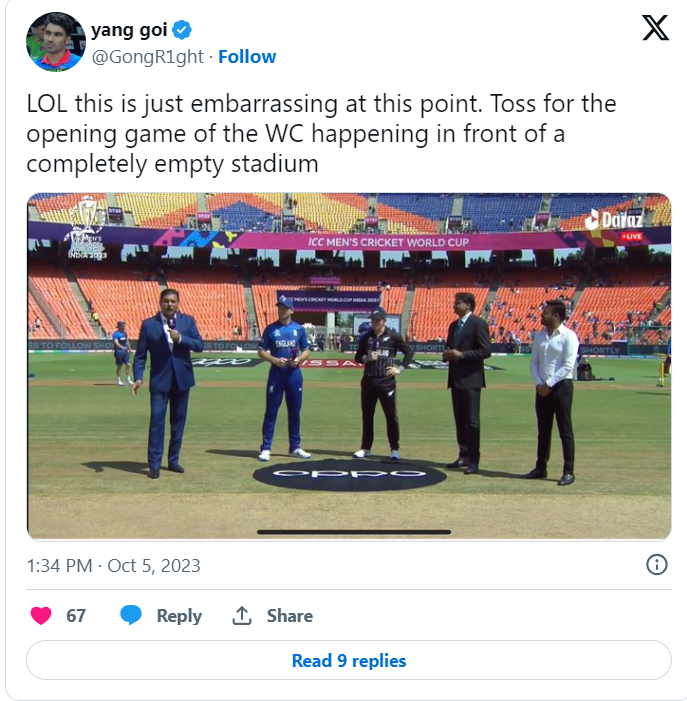 Empty Stadium for ENG vs NZ ODI World Cup 2023 Opener Clash  