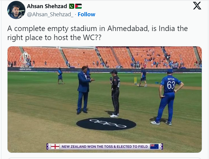 Empty Stadium for ENG vs NZ ODI World Cup 2023 Opener Clash  