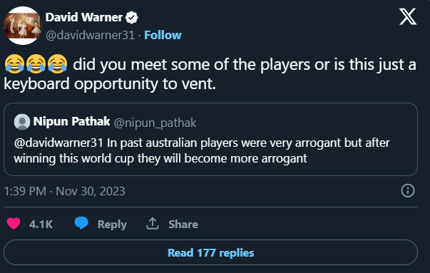 WC Winner Shuts Social Media User For Calling Them Arrogant  