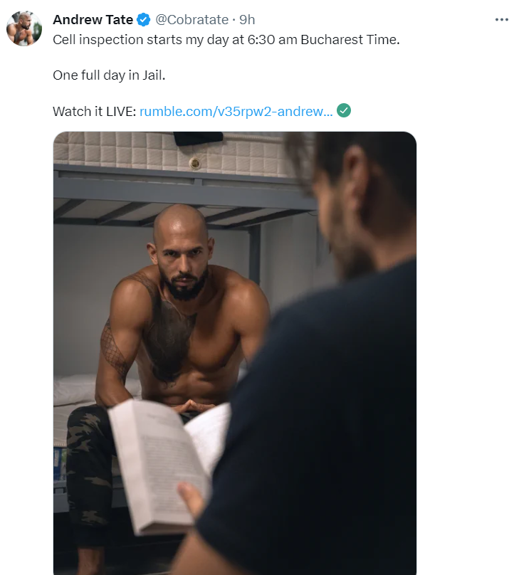 Tate's prison cell live stream stunt draws mixed response  