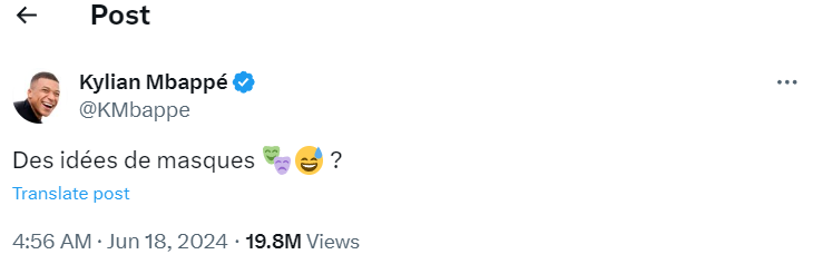 Kylian Mbappe के नाक में लगी चोट, ट्विटर पर फैंस से मांगा मास्क के लिए आइडिया  