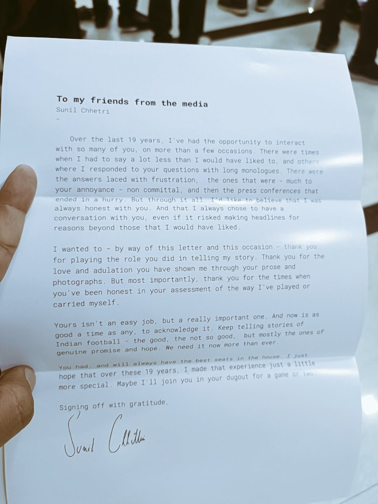 Sunil Chhetri का फेयरवेल मैसेज हो गया वायरल, जानें चिट्ठी में क्या लिखा  