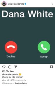 Alex Pereira fuels speculation among fans by sharing a phonecall screenshot  