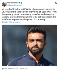 Jaydev Unadkat: "I've to make my breakfast & do my laundry"  