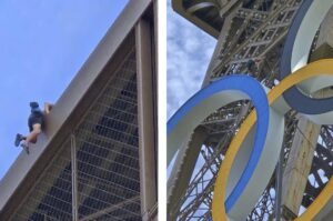 Unidentified Man Tries Climbing Eiffel Tower During Olympics Closing Ceremony  