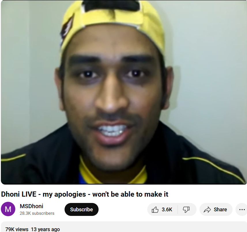 MS Dhoni YouTube Channel  