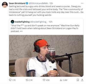 Sean Strickland lashes out at Machine Gun Kelly for calling him a f***ing idiot  