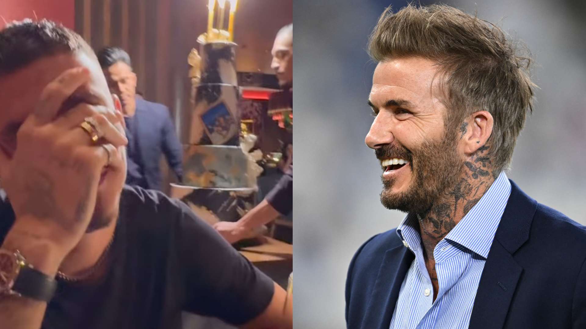 Embarrassing dad! Beckham leaves son cringing with giant cake  