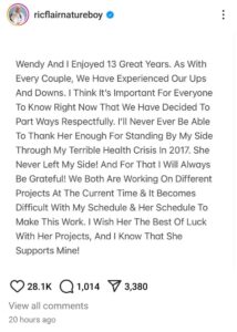 WWE Hall of Famer Ric Flair announces divorce from 5th wife Wendy Barlow  