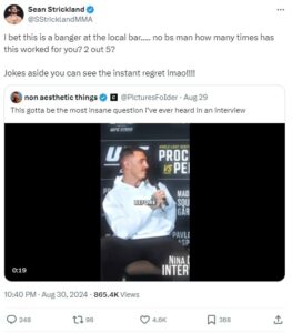 Sean Strickland takes shots at Aspinall after his weird questions to Nina Marie  