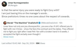 "No one..."- Umar Nurmagomedov counters back at Merab Dvalishvili's 'liar' jab  
