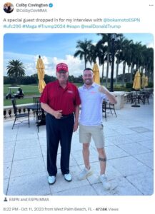 UFC fighter Colby Covington seen enjoying football game with Donald Trump UFC fighter Colby Covington seen enjoying football game with Donald Trump