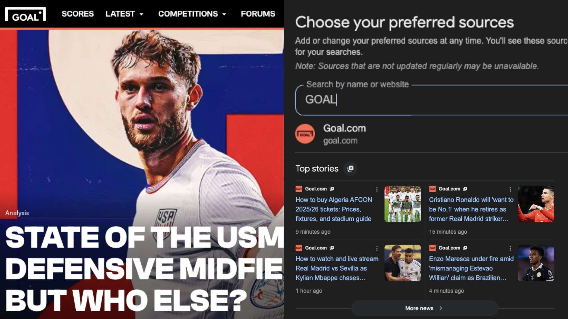 How to add GOAL to Google's preferred sources  