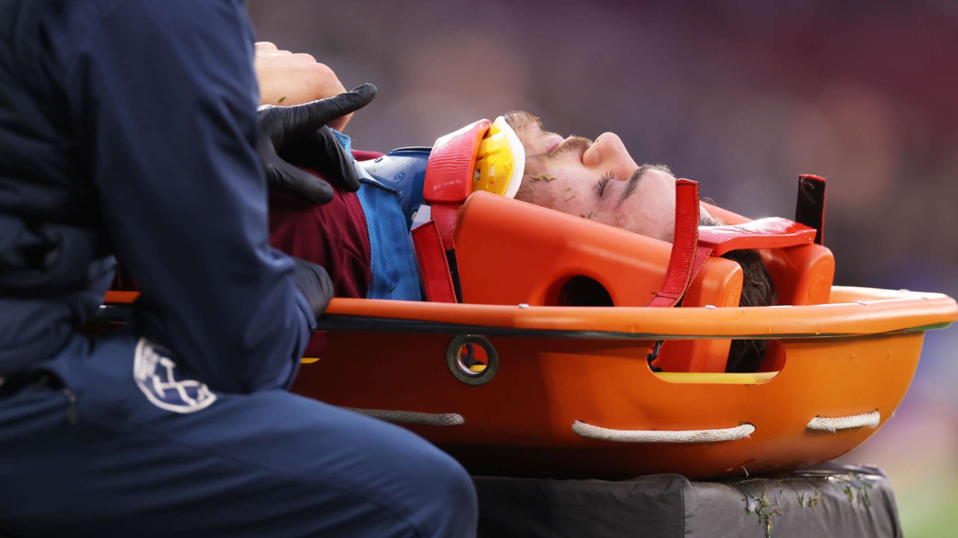Mavropanos stretchered off after suffering worrying head injury  